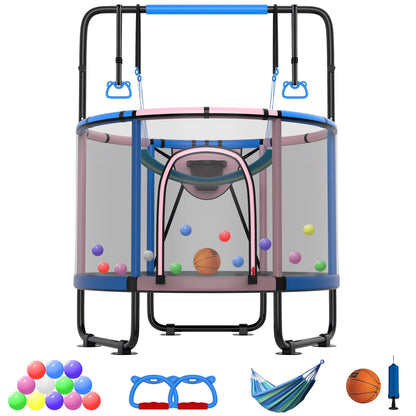 CITYLE Trampoline for Kids 600LBS 60'' 5FT Toddler Trampoline Indoor Outdoor with Basketball Hoop, Swing, Adjustable Bar, Mini Small Trampoline with Enclosure, Gifts for Toddlers, Boys & Girls