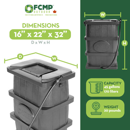 FCMP Outdoor WG4000-GRY Home Outdoor Wood Grain Rain Water Catcher Barrel