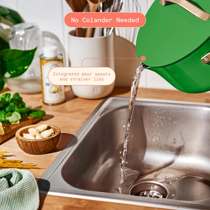Beautiful 12pc Ceramic Non-Stick Cookware Set with Strainer Lids, White Icing by Drew Barrymore