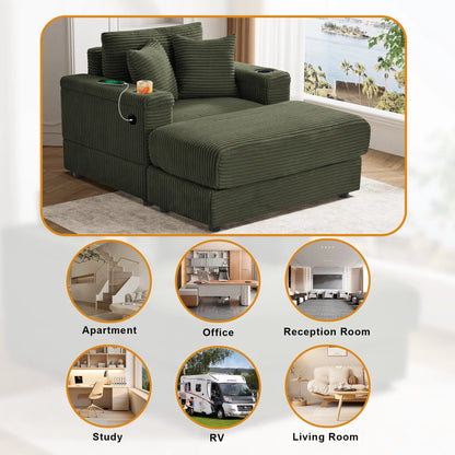 Wiilayok Oversized Lounge Chair Indoor,54" Corduroy Cloud Chaise Lounge Couch Indoor with Ottoman,Cup Holder for Living Room,Bedroom,Beige