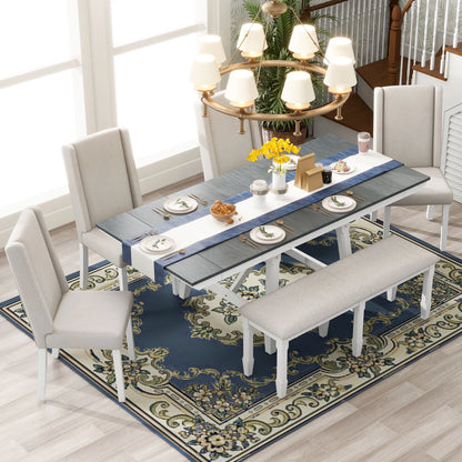 6 Piece Extendable Dining Table Set, Atumon Wood Dining Room Set for 6, Dining Table Set with 4 Beige Cushioned Chairs and Bench, Farmhouse Dining Table Set Furniture for Kitchen Dining Room, Natural