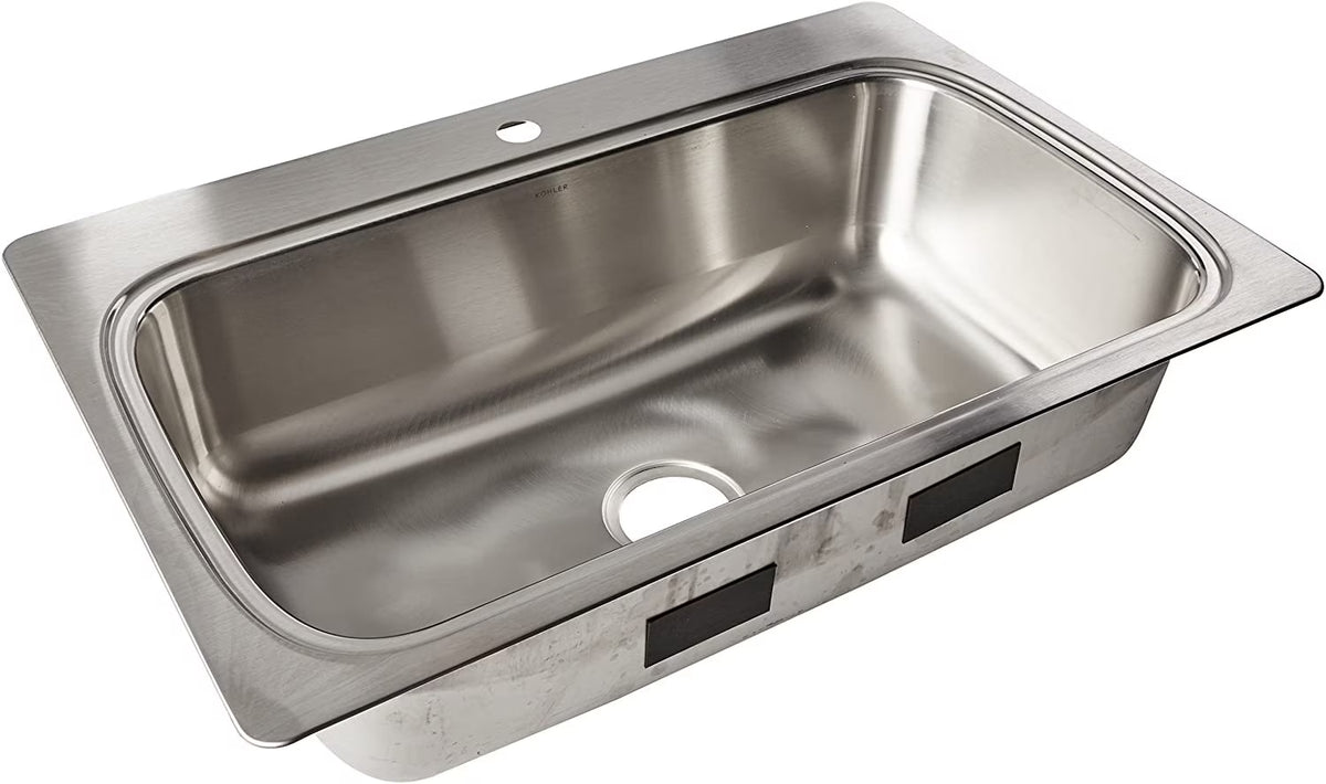 Kohler K-20060-1-NA Verse 33" x 22" Drop Bowl Kitchen Sink with Single Faucet Hole Stainless Steel, 36.00 25.38 10.94