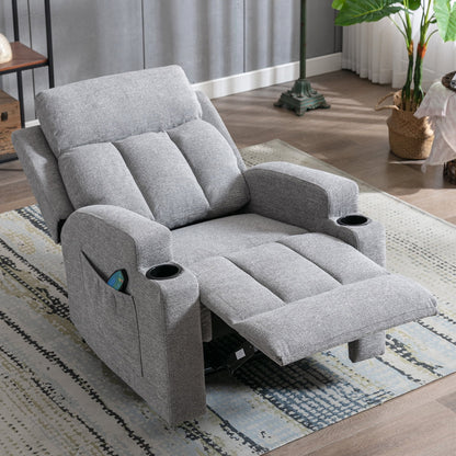 Bonzy Home Heated Manual Massage Recliner with Cup Holder Padded Breathable Fabric Recliner, Home Theater Seating��Navy