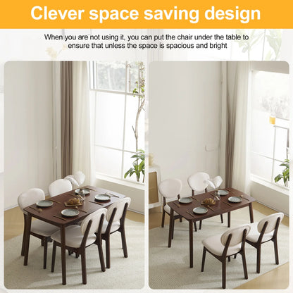 5-Piece Wooden Kitchen Table and Chair Set, Dinette Sets with 1 Rectangular Table and 4 Upholstered Chairs, Space-Saving Dining Table Set for 4, Natural