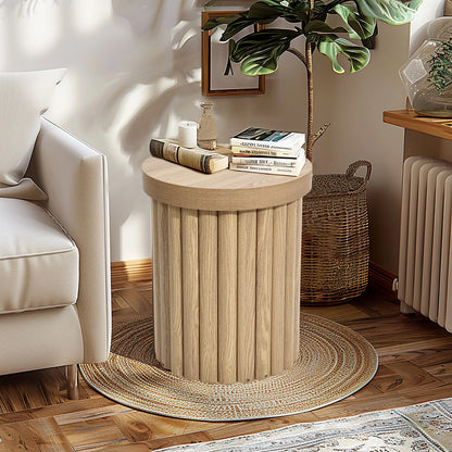 LuxenHome Wood Round Side Table, 19" Fluted End Table for Small Spaces, Mid Century Modern Wooden Accent Tables, Small Bedside Table, Couch Side Table, Nightstand for Living Room Bedroom Couch