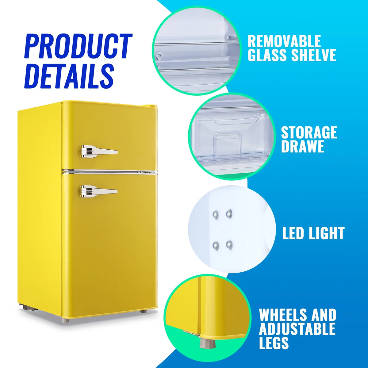 Tacool 3.5 Cu.ft Retro Mini Fridge with Freezer, 2 Door Small Refrigerator with 7 Adjustable Thermostat for Home, Blue