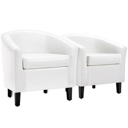Renwick Faux Leather Barrel Accent Chair for Living Room, Set of 2, Black