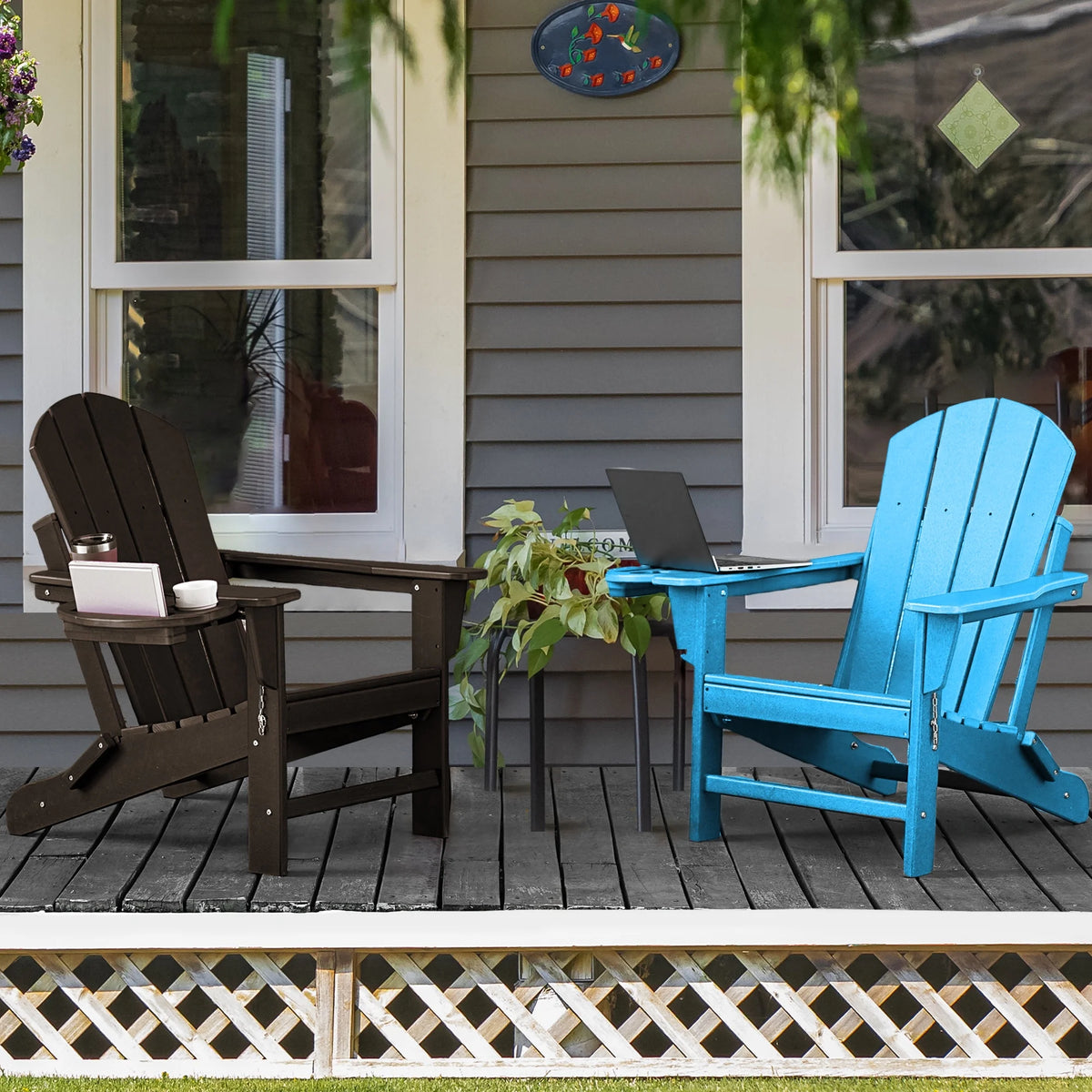 FOOWIN HDPE Plastic Adirondack Chairs Set of 4, Black