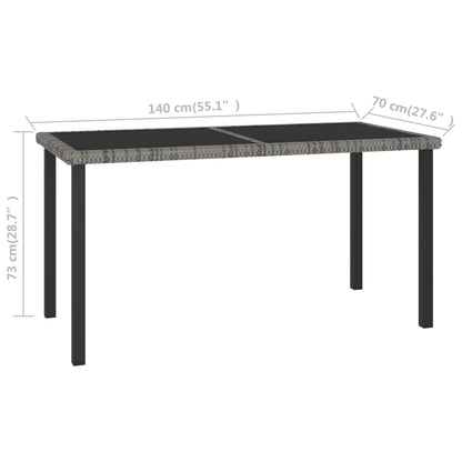 vidaXL Outdoor Dining Table Garden Porch Patio Table with Glass Top PE Rattan