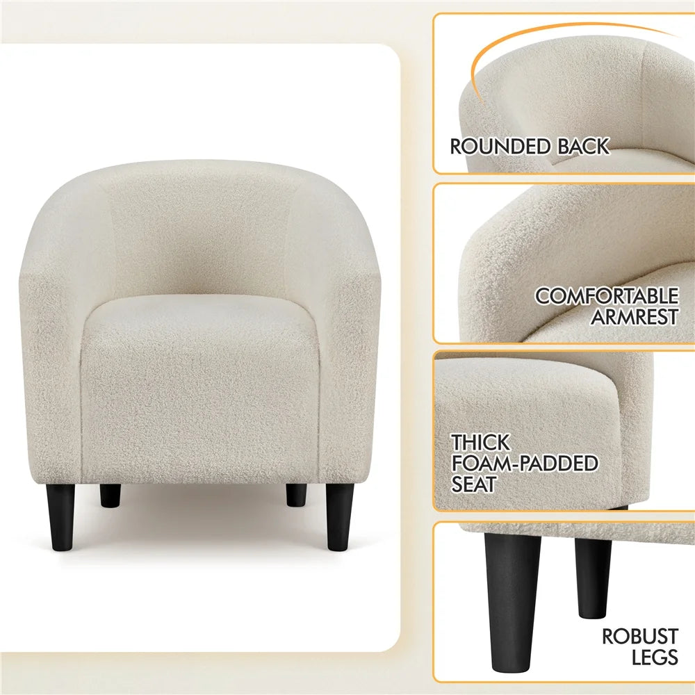 Topeakmart 2pcs Boucle Club Accent Chair for Livingroom, Ivory
