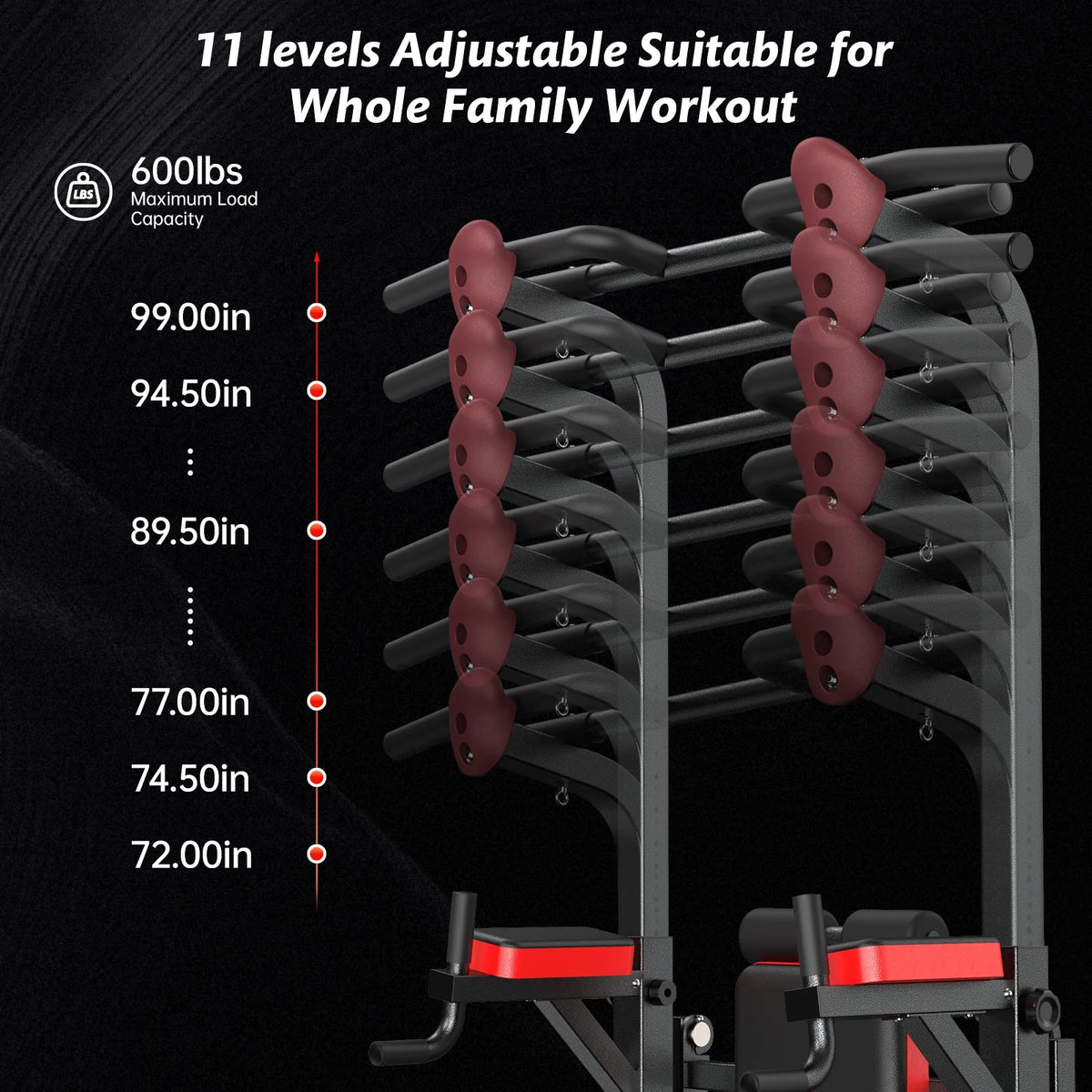 LNOW Multifunction Power Tower Pull up Bar Dip Station Power Rack with Adjustable Backrest for Home Gym Strength Training Workout Equipment Max Weight 480lbs