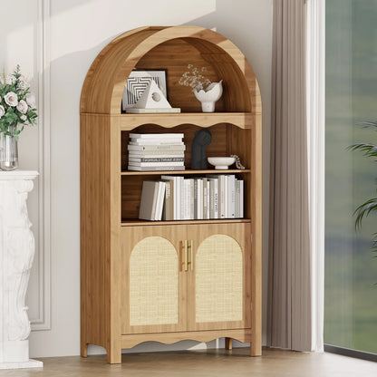 LAZZO 73-Inch Tall Arched Kitchen Pantry Storage Cabinet, 2 Doors, Brown