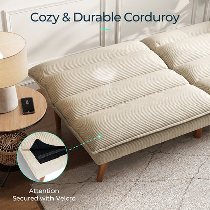 Linsy Home 71" W Corduroy Convertible Futon Sofa Bed, Army Green