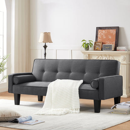 Convertible Futon Sofa Bed,Gray Upholstered Futon Couch Fabric Sleeper Sofa for Living Room Apartment