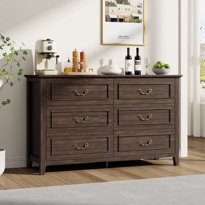 LainTene Dresser for Bedroom, Farmhouse White Dresser with Antique Handles, Vintage 6 Drawers Dresser, Chest of Drawers Storage Cabinet for Living Room, Entryway
