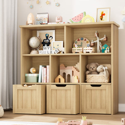 Homfa Toy Storage Organizer with 3 Movable Drawers, 5 Cube Kids Bookcase for Playroom, Storage Cabinet for Living Room, White Finish
