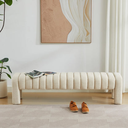 Zesthouse 63�� End of Bed Bench, Linen Tufted Upholstered Ottoman Bench with Padded Seat and Solid Wood Leg, Modern Entryway Bench for Bedroom, Living Room, Beige