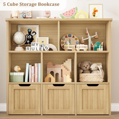 Homfa Toy Storage Organizer with 3 Movable Drawers, 5 Cube Kids Bookcase for Playroom, Storage Cabinet for Living Room, White Finish
