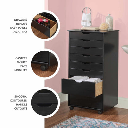 Linon Callie Eight Drawer Rolling Storage Cart in Natural Stained Wood