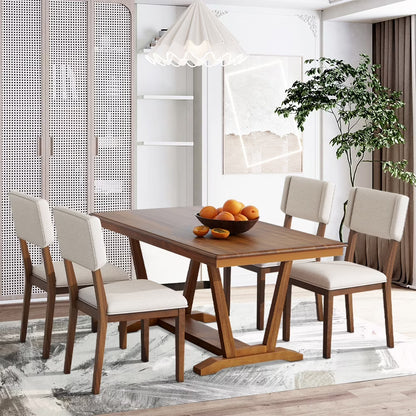 5 Piece Dining Table Set, Atumon Dining Table Set for 4, Wood Dining Room Set with 1 Table and 4 Upholstered Chairs, Farmhouse Dining Table Set for Kitchen Dining Room Apartment, Natural