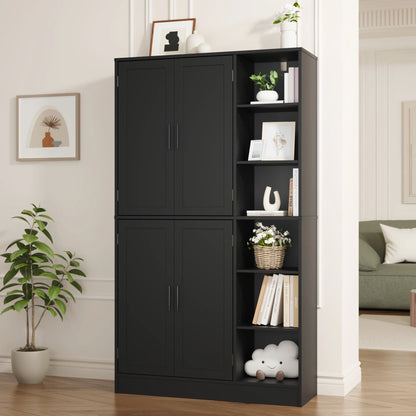 63" Tall Kitchen Pantry, Kitchen Pantry Cabinet with 4 Doors and Adjustable Shelves, Storage Cabinet for Dining Room, Laundry Room, Oak