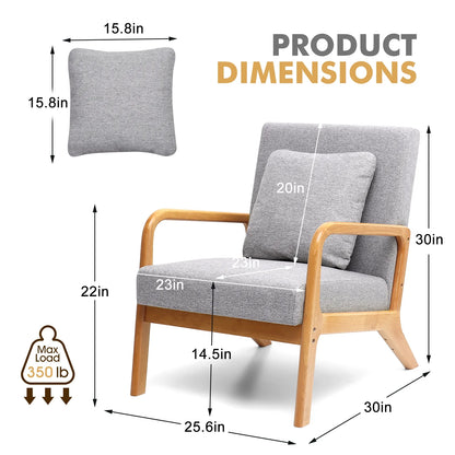 JULY'S SONG Mid Century Modern Accent Chair Set of 2, Linen Upholstered Reading Chairs for Living Room, 25.6" W Fabric Comfy Armchair, Beige