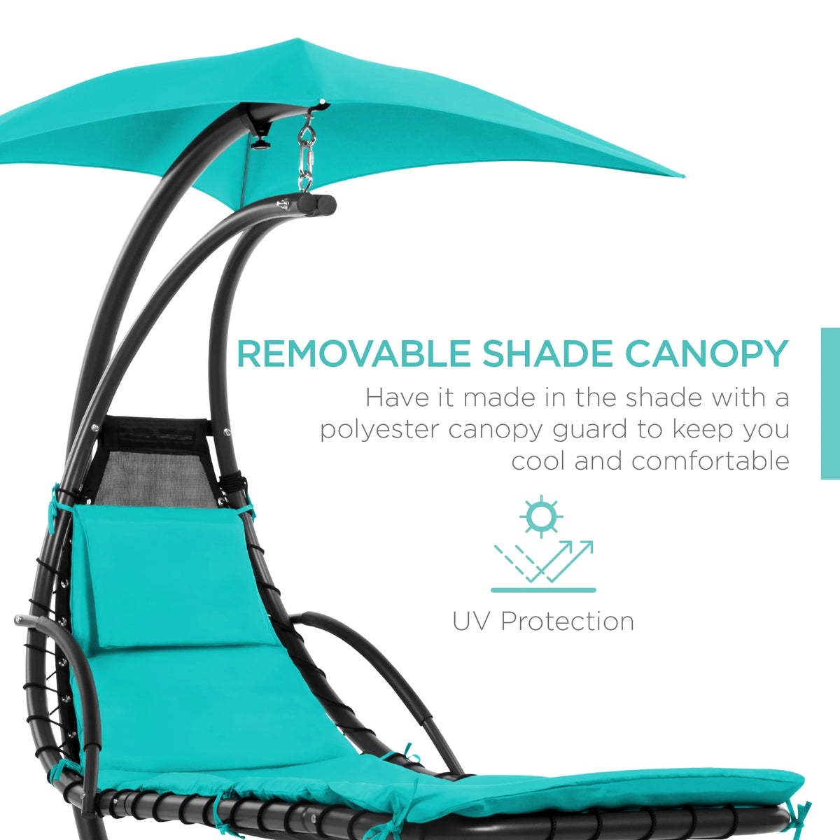 Best Choice Products Hanging Curved Chaise Lounge Chair Swing for Backyard, Patio w/ Pillow, Shade, Stand - Teal