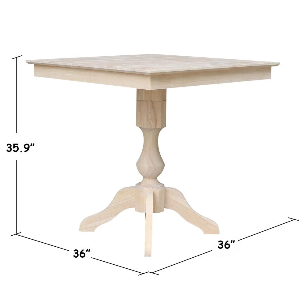36" x 36"  Natural Solid Wood Square Top Pedestal Table - 29.9" Height
