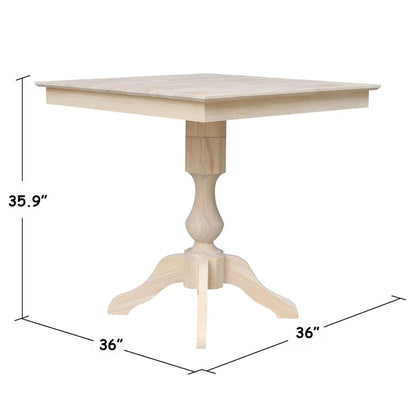 36" x 36"  Natural Solid Wood Square Top Pedestal Table - 29.9" Height