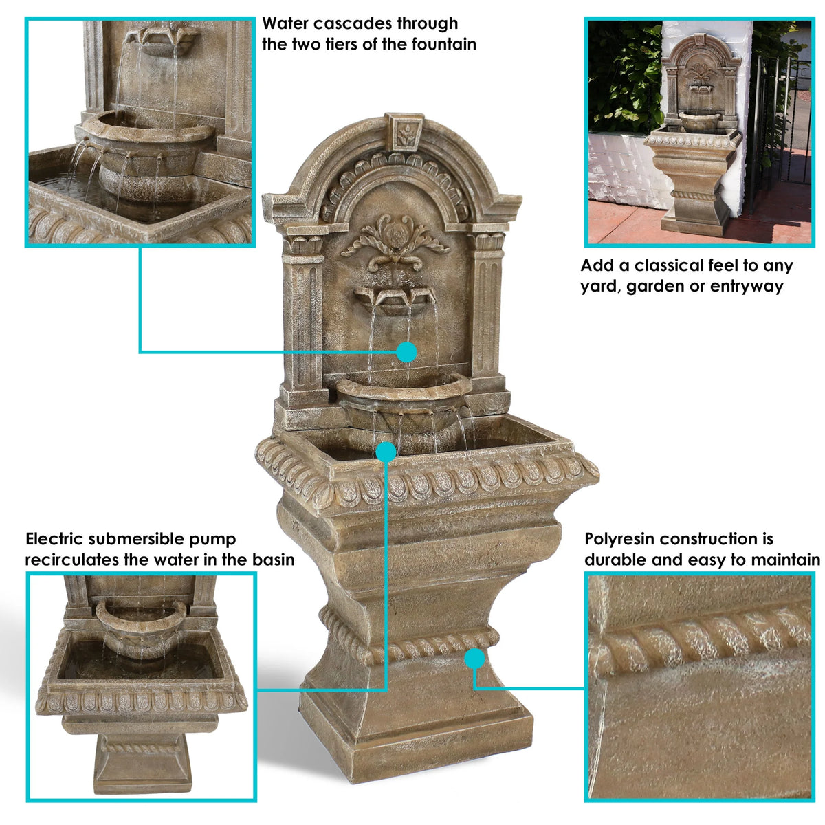 Sunnydaze Ornate Lavello Polyresin Outdoor Wall Water Fountain