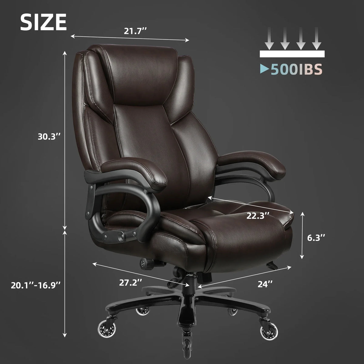 Waleaf Heavy Duty Big and Tall Office Chair 500lbs with Adjustable Lumbar Support,High Back Office Chair for Adults
