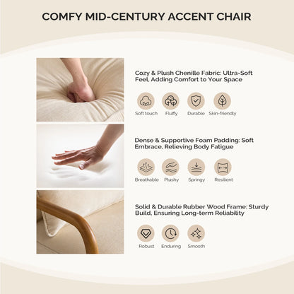 Ktaxon Accent Chair Corduroy Upholstered Armchair, Reading Club Chair with Pillow and Solid Wood Frame for Living Room Bedroom Furniture Off White