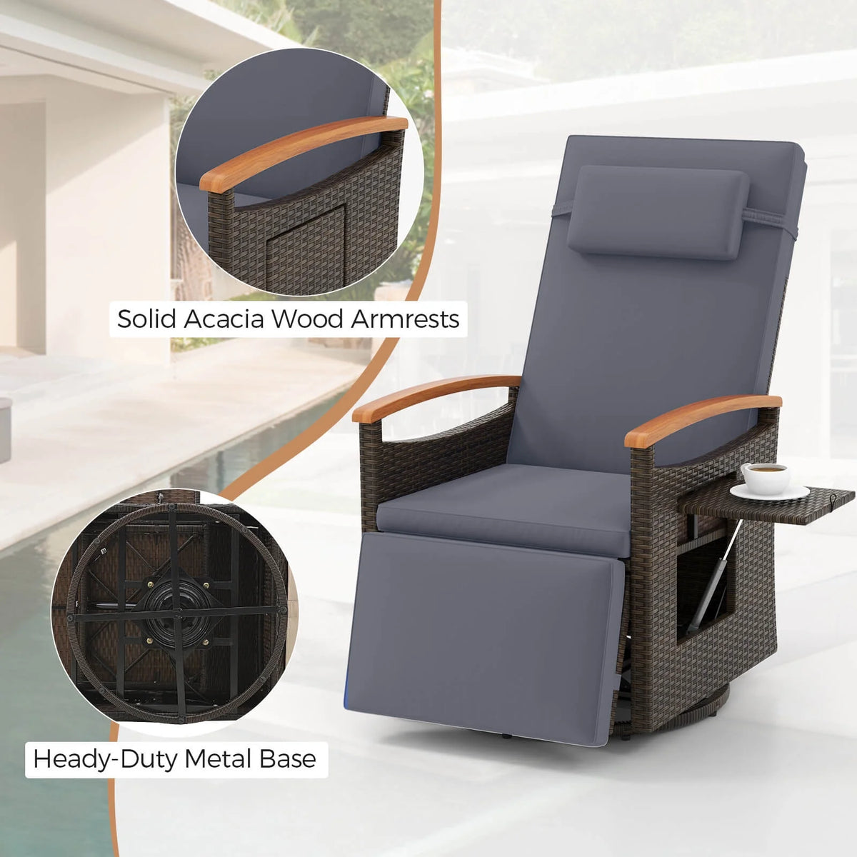 Costway Outdoor 360�� Swivel Rattan Recliner Chair Patio Wicker Chaise Lounge Chair Beige