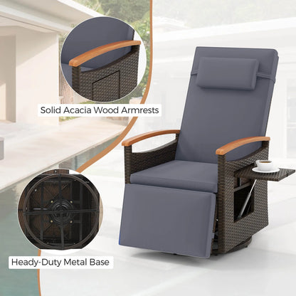 Costway Outdoor 360�� Swivel Rattan Recliner Chair Patio Wicker Chaise Lounge Chair Beige