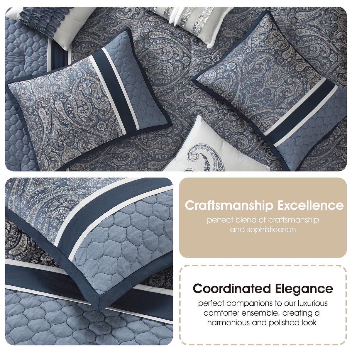 Lanco Smoke Grey Comforter Set California King Size, 9 Piece Jacquard Floral Bedding Set, All Season, Ultra-Soft, Matching Pillows & Shams, Bed Skirt
