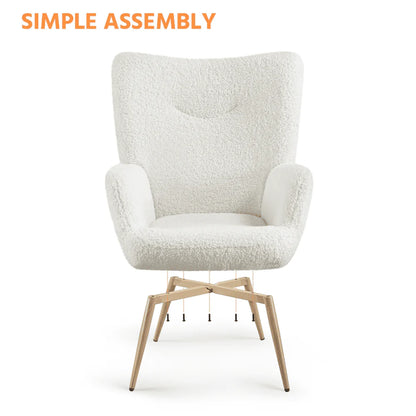 Easyfashion Modern Boucle Fabric Accent Chair, White