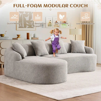 Timbernest 99" Modular Sectional Sofa with Pillows, Chenille L Shaped 3-Seater Couch with Deep Seat, White