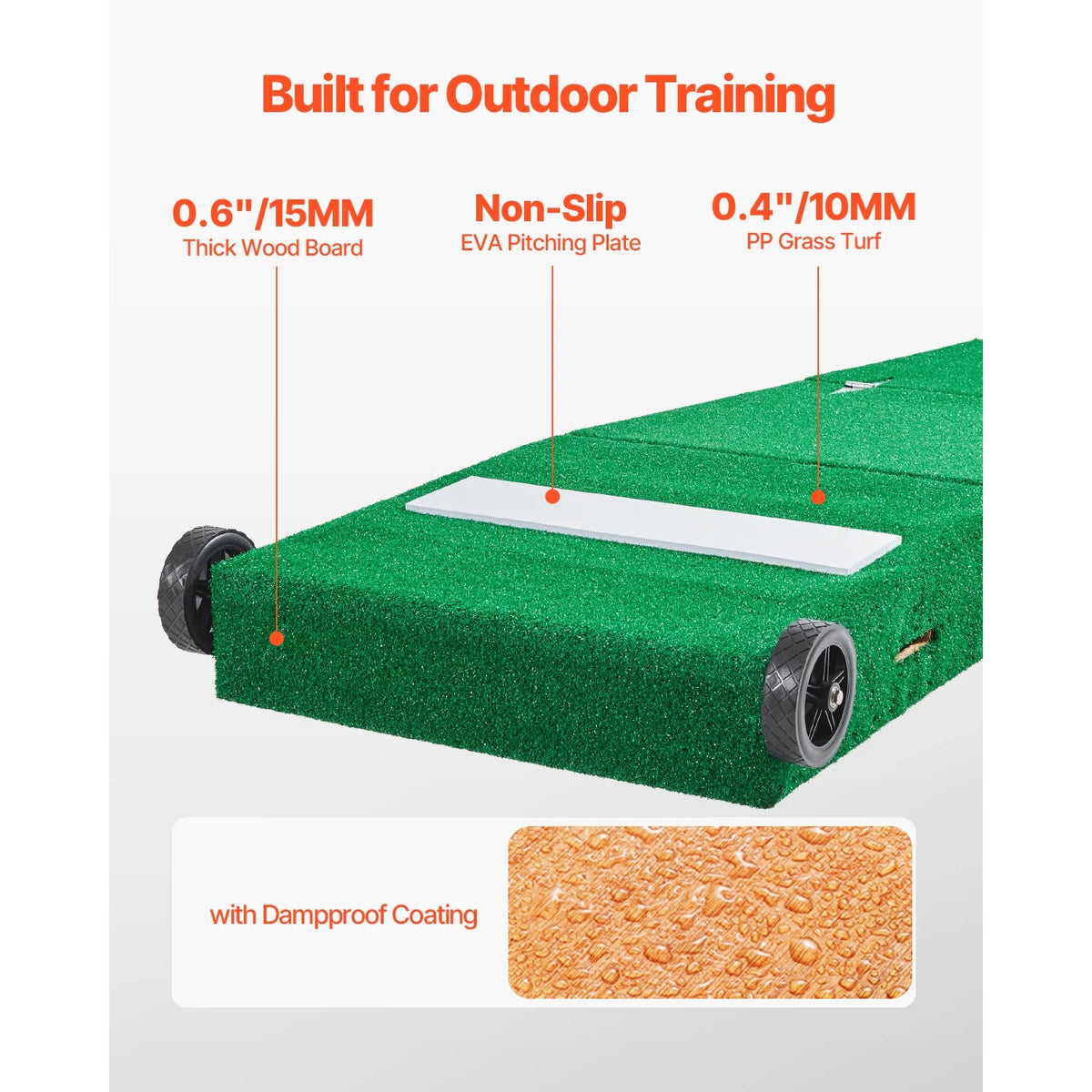 KFFKFF Portable Pitching Hill, Baseball Training Gear, 90 in Indoor/Outdoor Practice Equipment, Softball Assistance Tools with Durable Turf, Pitching Plate, Transport Handles
