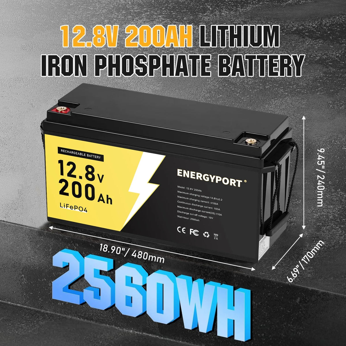2pack 12V 200Ah LiFePO4 Battery, Built-in 200A BMS, Rechargeable Deep Cycles DIY Battery, 2560Wh Lithium Battery for Off-Grid and Home Solar System, Marine, Trailer, RV