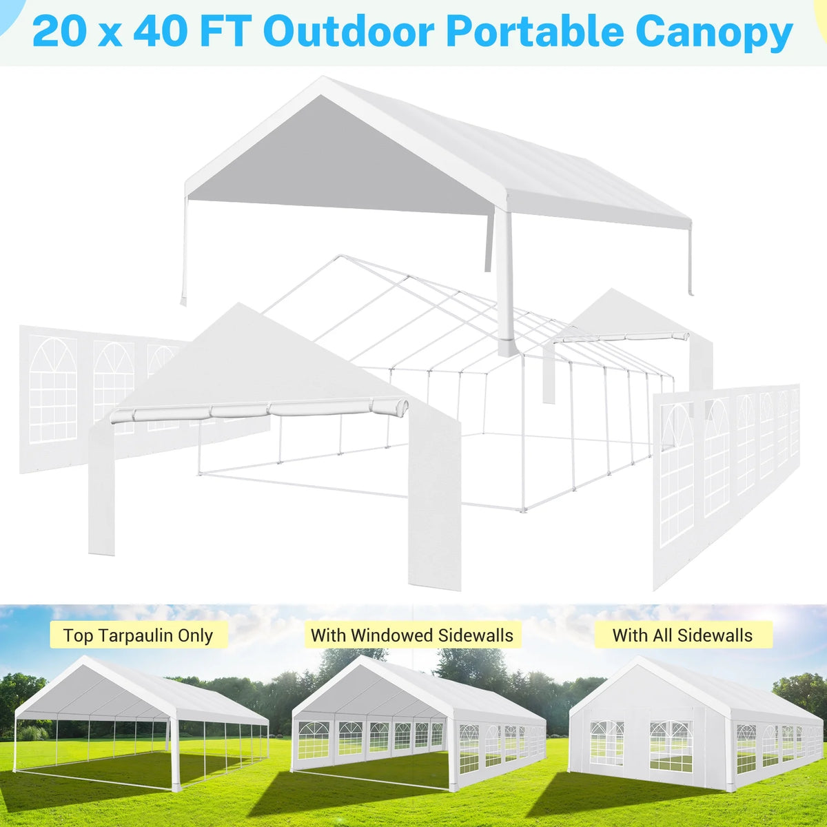 COBIZI 20'x 40' Large Heavy Duty Outdoor Canopy Party Tent & Carport, Upgraded Wedding Event Shelter Gazebo with 8 Removable Sidewalls, Big Tent for Birthday Party, Outdoor Event, Wedding, White