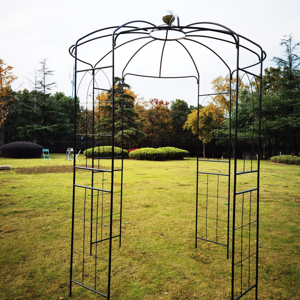 French Birdcage Gazebo with Metal Arch Trellis for Wedding Photography & Garden Decor, Sturdy Galvanized Steel, Black