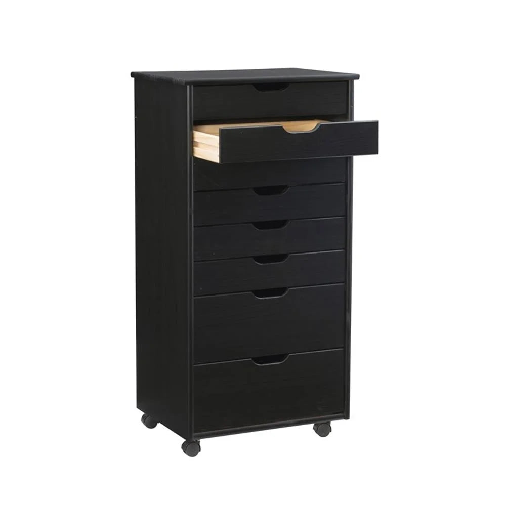 Linon Callie Eight Drawer Rolling Storage Cart in Natural Stained Wood