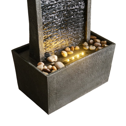 Teamson Home 38.5" Faux Slate Contemporary Outdoor LED Waterfall Fountain with Pebble Base, Red Rock