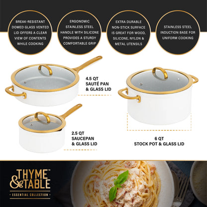 Thyme & Table 12-Piece Non-Stick Supreme Cookware Set, Pots and Pans Set - Cream