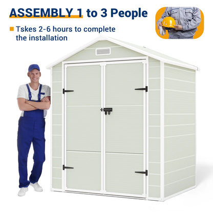 ECOPATIO Outdoor Storage Shed 5x3 FT, Resin Garden Shed for Bike, Tool, Plastic Outside Sheds & Outdoor Storage Storage Box with Lockable Door for Backyard, Patio, Lawn, Sandstone