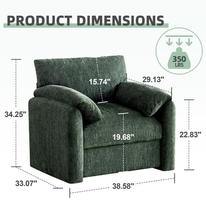 Chenille Oversized Armchair, 38.6" Wide Accent Chairs for Living Room & Bedroom Modern Lounge Chair, Upholstered Mid-Century Reading Chair, Comfy Living Room Chair, Single Sofa Chair, Beige