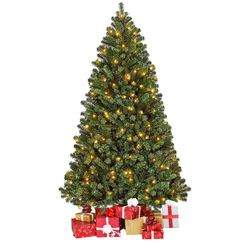 Vebreda 6FT Pre-Lit Artificial Christmas Tree with 300 Warm White LED Lights, Hinged Branch Design, Eco-Friendly PVC Needles & Foldable Metal Stand for Home, Office & Holiday D��cor