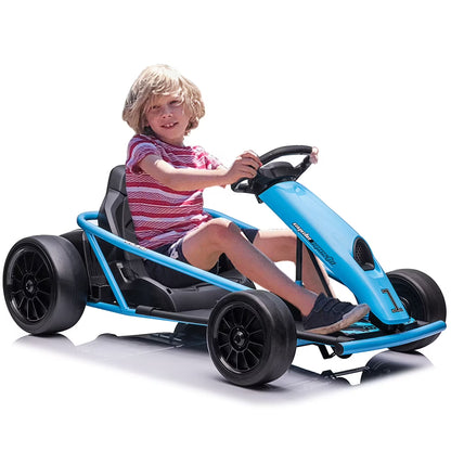 Geetinfly Go Kart for Kids,24V Battery 300WX2 Motors Pedal On Foot Go Cart,8MPH High Speed Drifting Car with Slow Start Function,Music,White