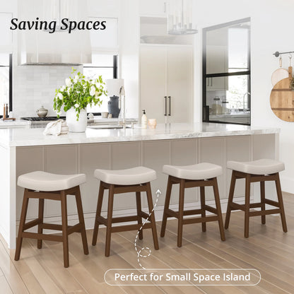 Dycanpo Saddle Seat Counter Height Bar Stools Set of 3 for Kitchen, Dining, 24in, Beige-Fabric
