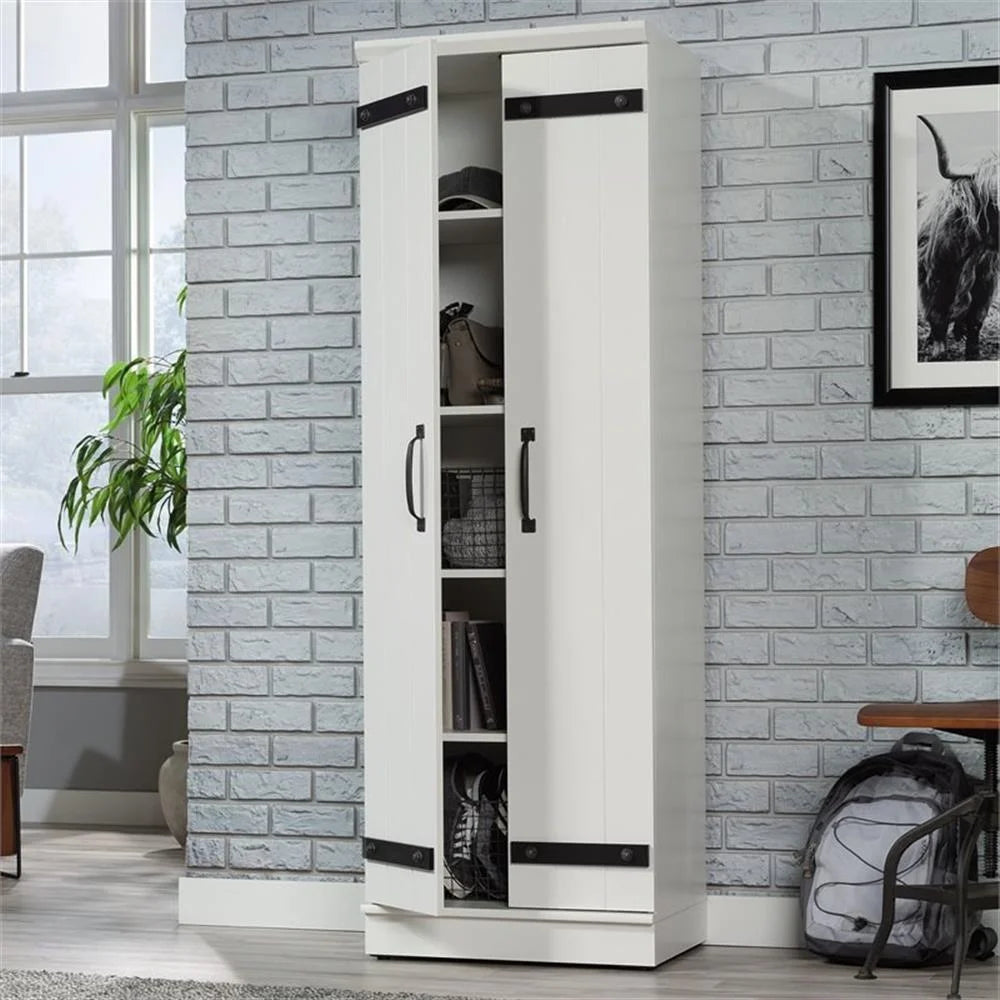 Pemberly Row Farmhouse Engineered Wood 2-Door Narrow Storage Cabinet in Salt Oak